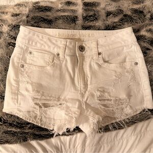 Women's White Distressed Denim Shorts
